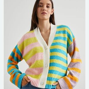 Brand New Rails Geneva mixed striped cashmere blend Colorful Cardigan in Large